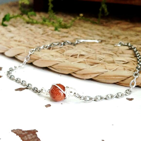 Goldstone Beaded Bracelet Anklet, Gemstone Jewelry Accessories 9" - Picture 1 of 3